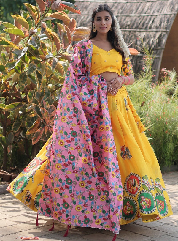 Captivating Yellow Color Silk Fabric Designer Lehenga