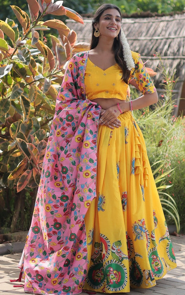 Captivating Yellow Color Silk Fabric Designer Lehenga