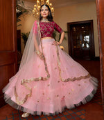 Dazzling Pink Color Net Fabric Party Wear Lehenga