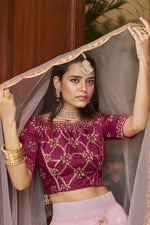 Dazzling Pink Color Net Fabric Party Wear Lehenga