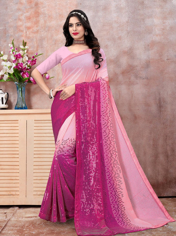 Pleasing Pink Color Georgette Fabric Partywear Saree