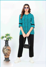 Glowing Turquoise Color Cotton Fabric Casual Kurti