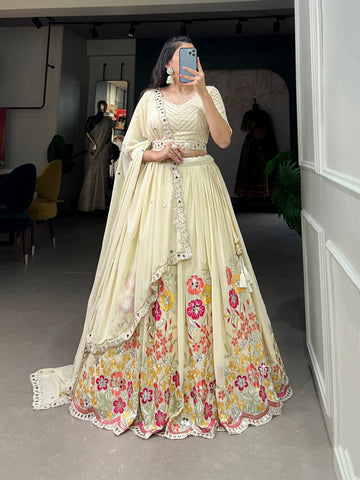 Dazzling White Color Georgette Fabric Party Wear Lehenga