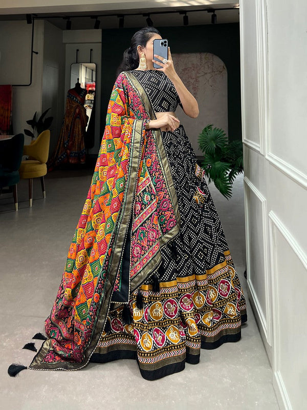 Captivating Black Color Tussar Silk Fabric Designer Lehenga