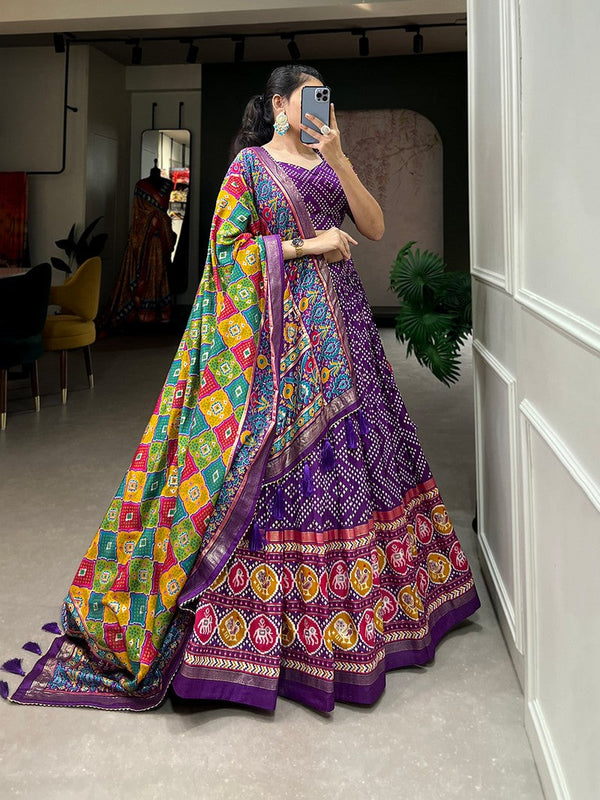 Captivating Purple Color Tussar Silk Fabric Designer Lehenga