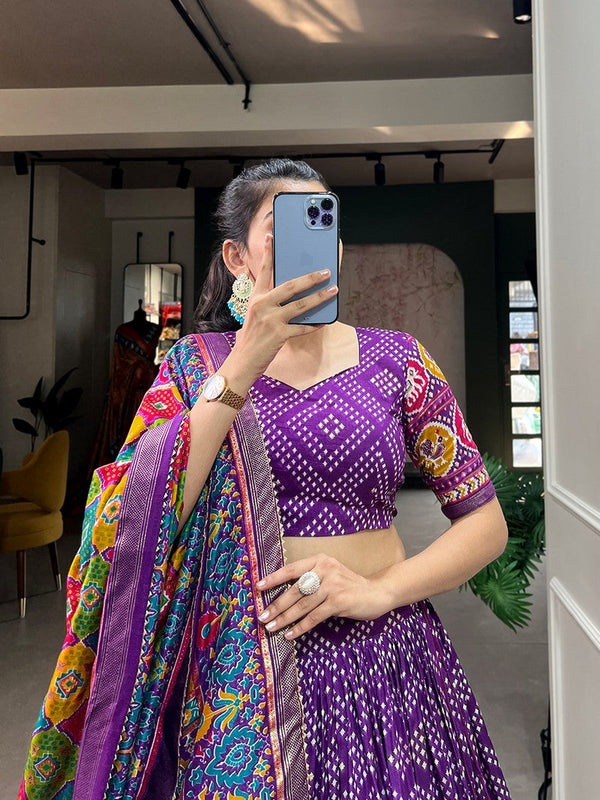 Captivating Purple Color Tussar Silk Fabric Designer Lehenga