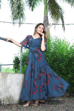 Classy Navy Blue Color Georgette Fabric Gown