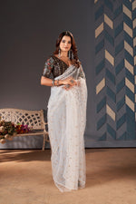 Ideal White Color Net Fabric Casual Saree