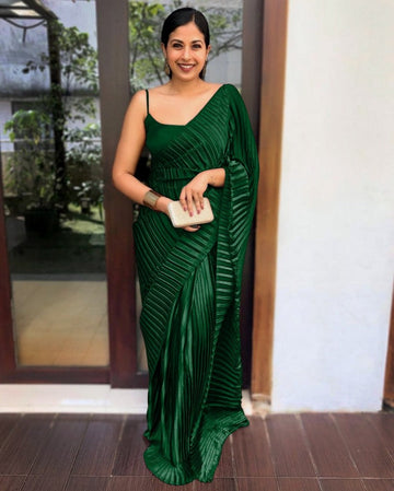 Desirable Green Color Satin Fabric Designer Saree