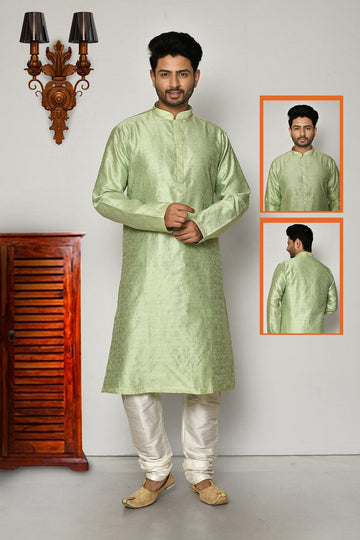 Wonderful Green Color Brocade Fabric Kurta Pajama