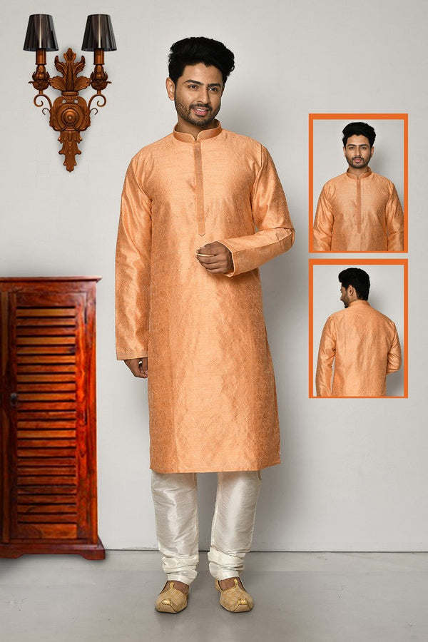 Wonderful Orange Color Brocade Fabric Kurta Pajama