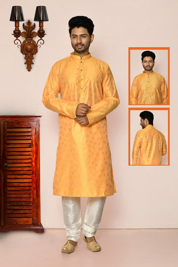 Superb Yellow Color Brocade Fabric Kurta Pajama