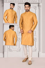Exquisite Golden Color Cotton Fabric Kurta Pajama