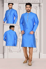 Exquisite Turquoise Color Brocade Fabric Kurta Pajama