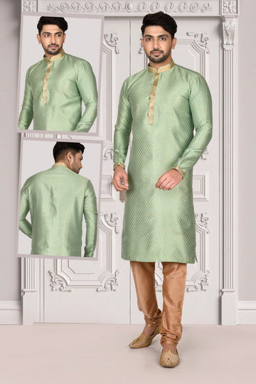 Appealing Green Color Jacquard Fabric Kurta Pajama