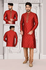 Appealing Maroon Color Brocade Fabric Kurta Pajama