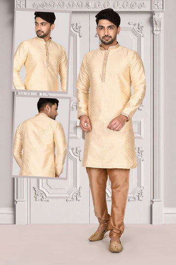 Appealing Cream Color Brocade Fabric Kurta Pajama