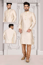 Appealing Cream Color Brocade Fabric Kurta Pajama