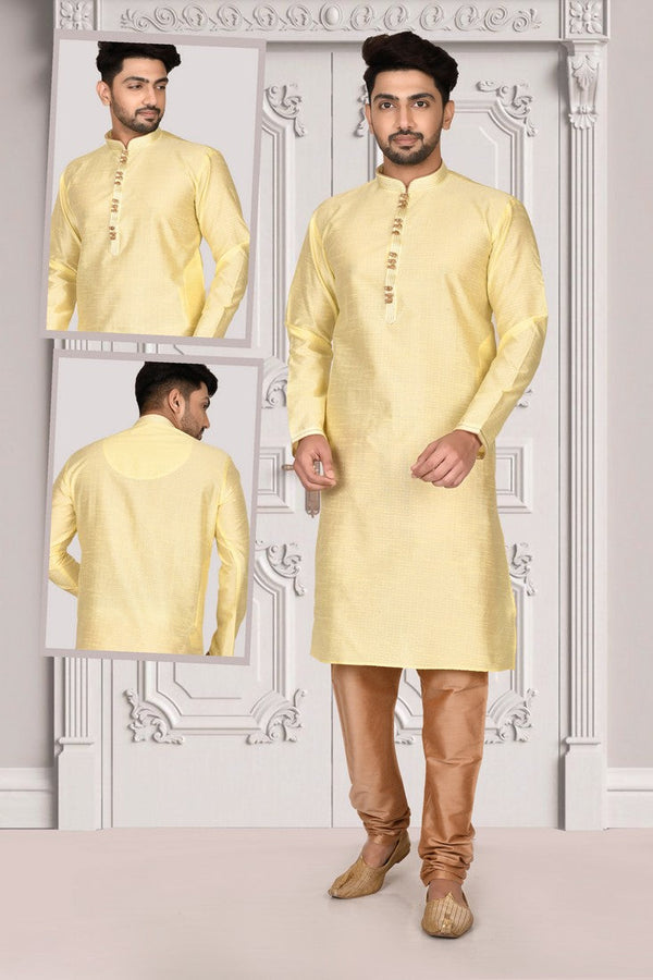 Amazing Cream Color Brocade Fabric Kurta Pajama