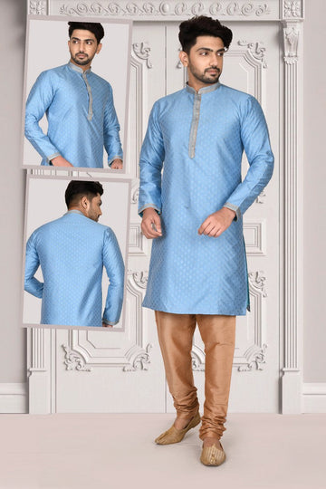 Amazing Aqua Color Brocade Fabric Kurta Pajama