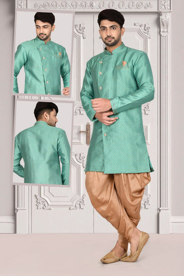 Divine Turquoise Color Jacquard Fabric Kurta Pajama