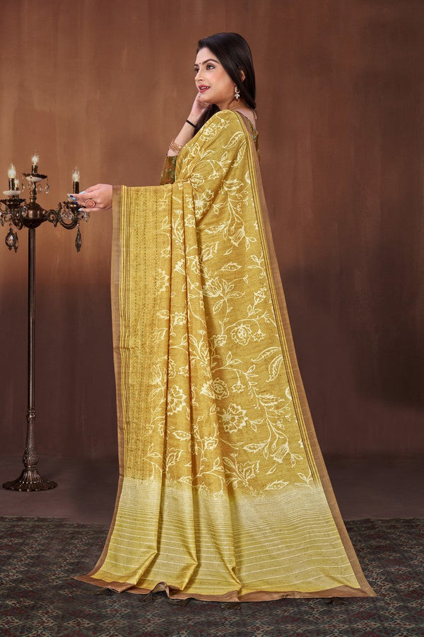 Classy Mustard Color Art Silk Fabric Casual Saree