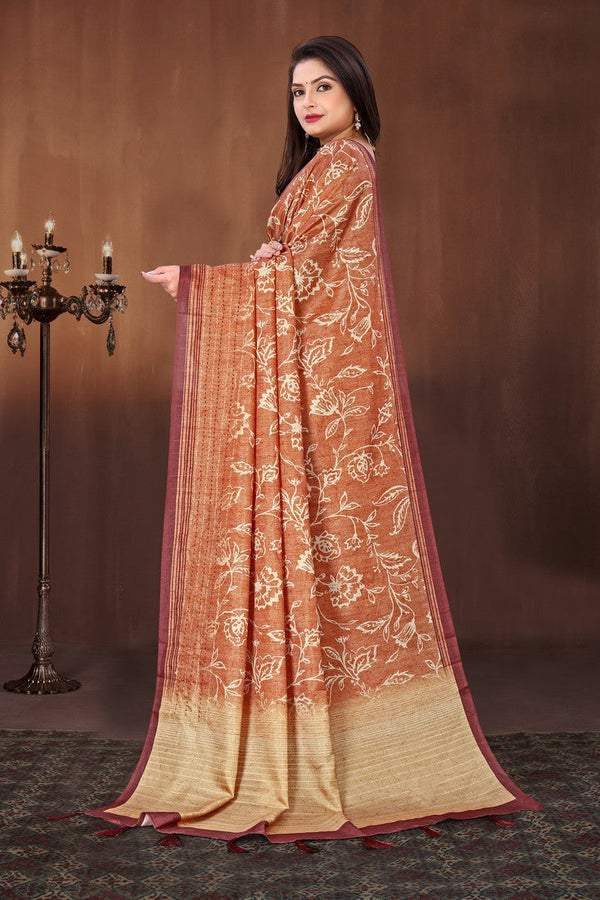 Classy Brown Color Art Silk Fabric Casual Saree