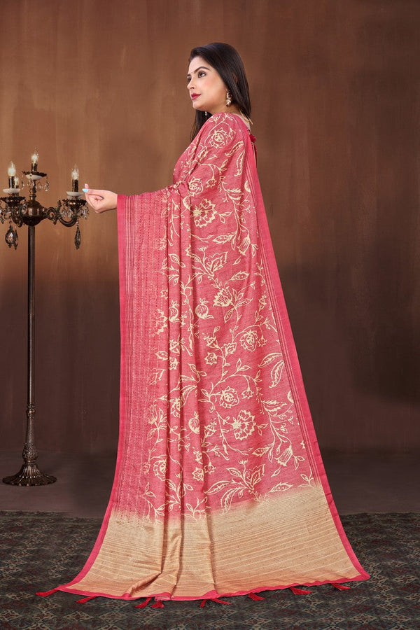 Classy Pink Color Art Silk Fabric Casual Saree