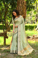 Magnificent Green Color Linen Fabric Casual Saree