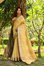 Magnificent Yellow Color Linen Fabric Casual Saree