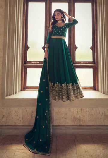 Dazzling Green Color Silk Fabric Partywear Suit