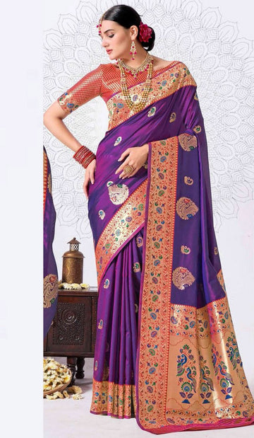 Pleasing Purple Color Silk Fabric Casual Saree