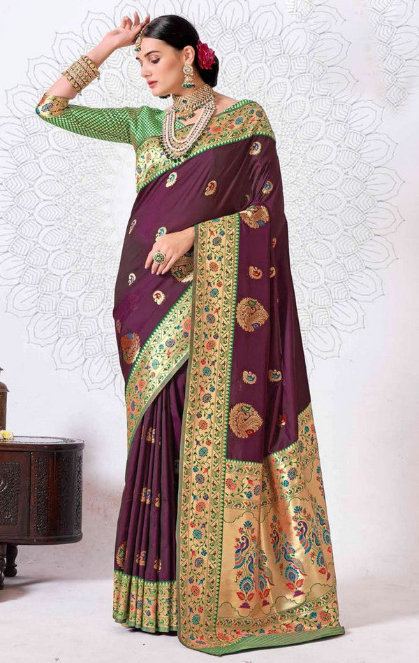 Pleasing Wine Color Silk Fabric Casual Saree