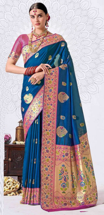 Pleasing Blue Color Silk Fabric Casual Saree