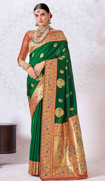 Pleasing Green Color Silk Fabric Casual Saree