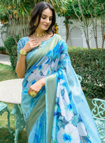 Pleasing Turquoise Color Cotton Fabric Casual Saree