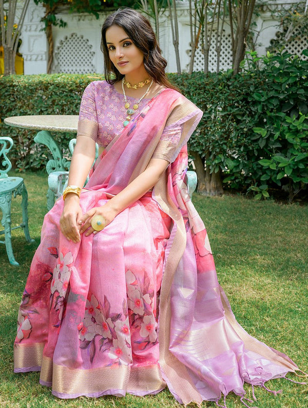 Pleasing Pink Color Cotton Fabric Casual Saree