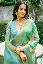 Pleasing Green Color Cotton Fabric Casual Saree