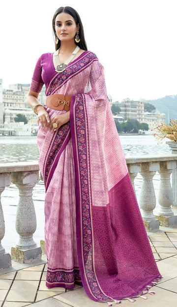 Dazzling Pink Color Cotton Fabric Casual Saree