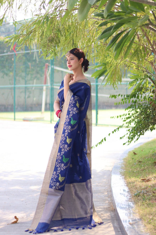 Lovely Blue Color Cotton Fabric Casual Saree