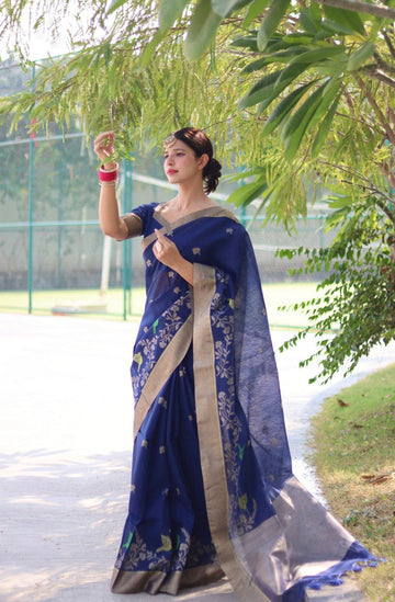 Lovely Blue Color Cotton Fabric Casual Saree