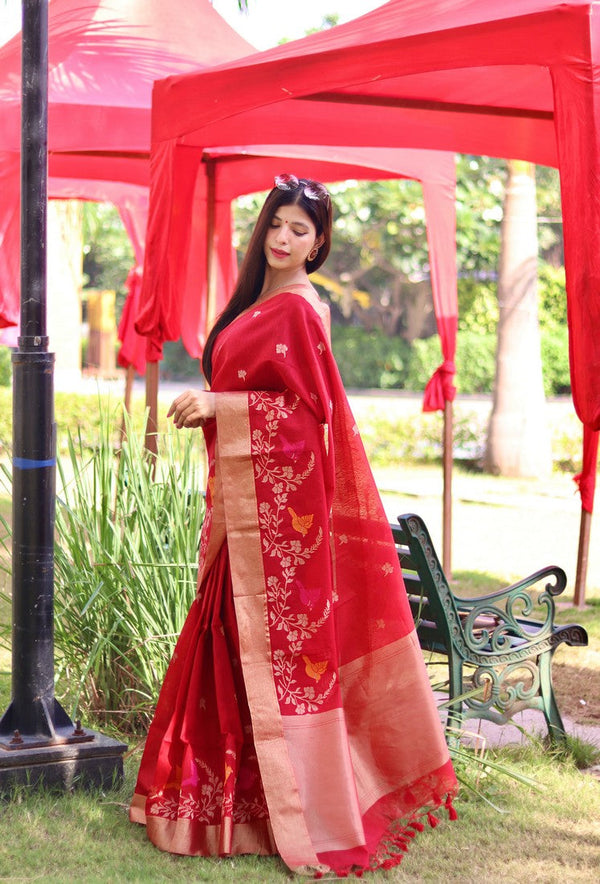 Lovely Red Color Cotton Fabric Casual Saree