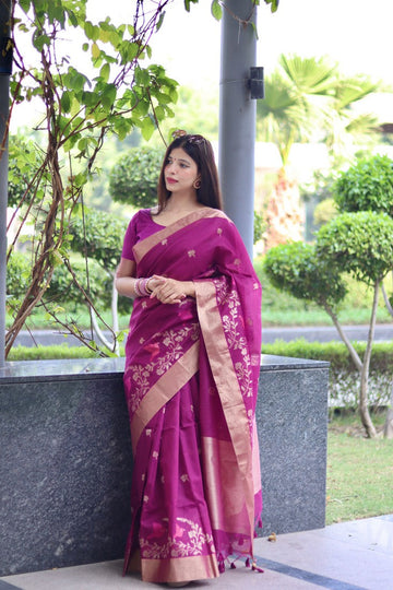 Lovely Magenta Color Cotton Fabric Casual Saree