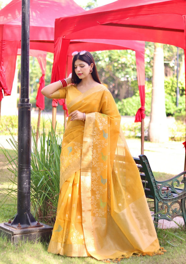 Lovely Mustard Color Cotton Fabric Casual Saree