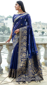 Amazing Navy Blue Color Silk Fabric Partywear Saree