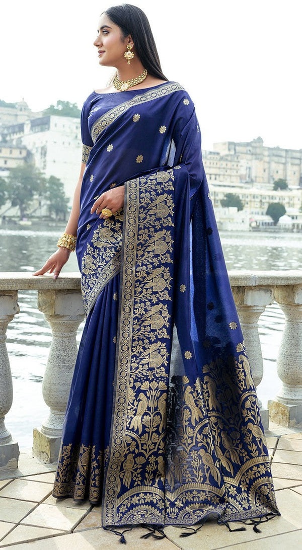 Amazing Navy Blue Color Silk Fabric Partywear Saree