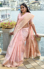 Amazing Peach Color Silk Fabric Partywear Saree