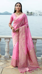 Amazing Pink Color Silk Fabric Partywear Saree