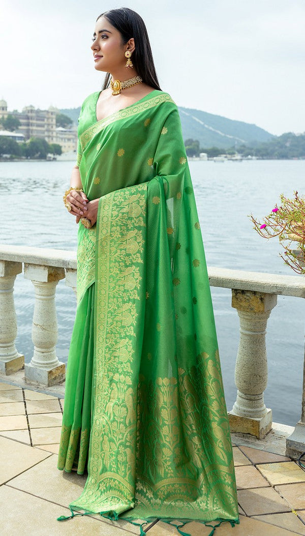 Amazing Green Color Silk Fabric Partywear Saree