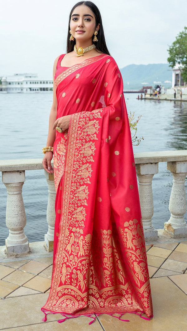 Amazing Red Color Silk Fabric Partywear Saree
